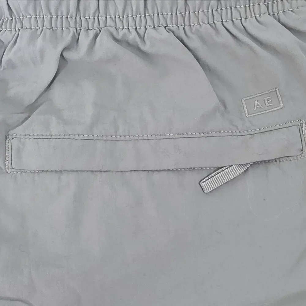 American Eagle Men's Solid Gray Swim Trunks XS Mesh Lined Drawstring Pockets